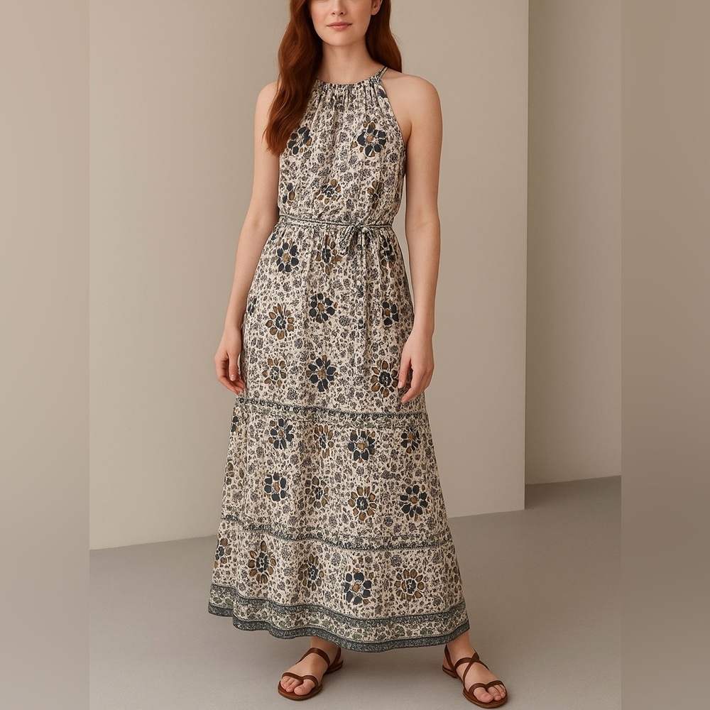 Artisan New York Boho Floral Halter Maxi Dress | Sleeveless Pockets Blouson - S
